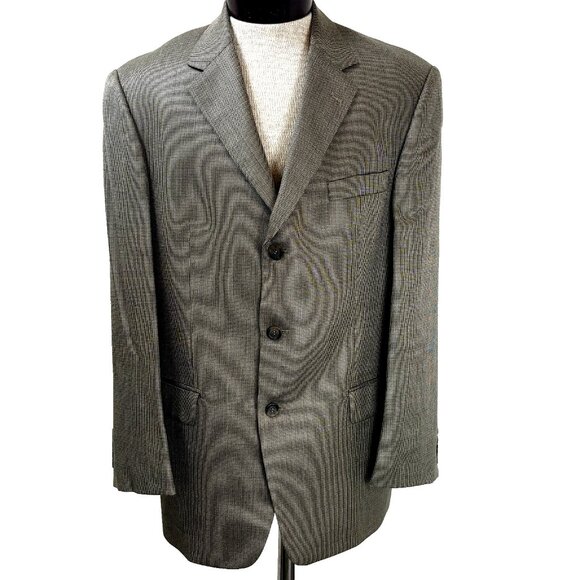 Andrew Fezza Men's Flannel Sport Coat Blazer Size 43R Silk Wool Tan Suit Jacket - Picture 2 of 12